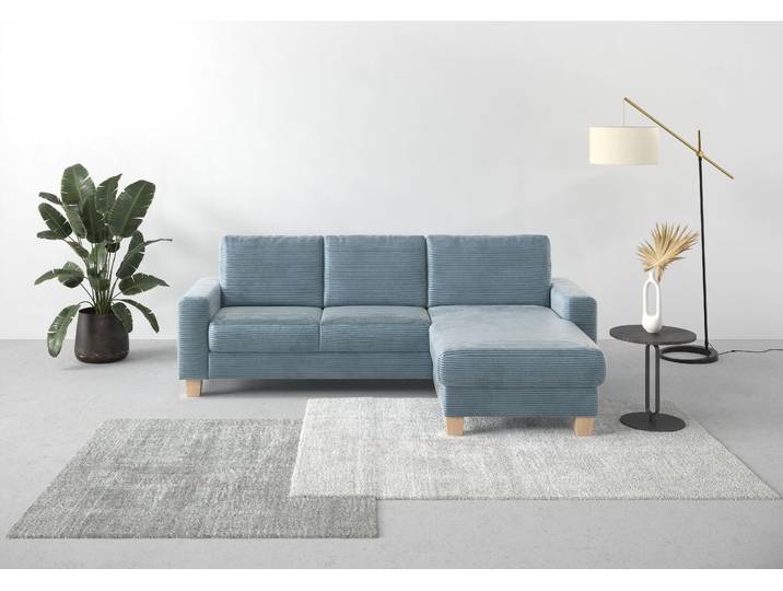 Ecksofa, Breitcord, Blau/Grau, 249×164 cm, Recamiere Rechts, Modern, Home-affaire
