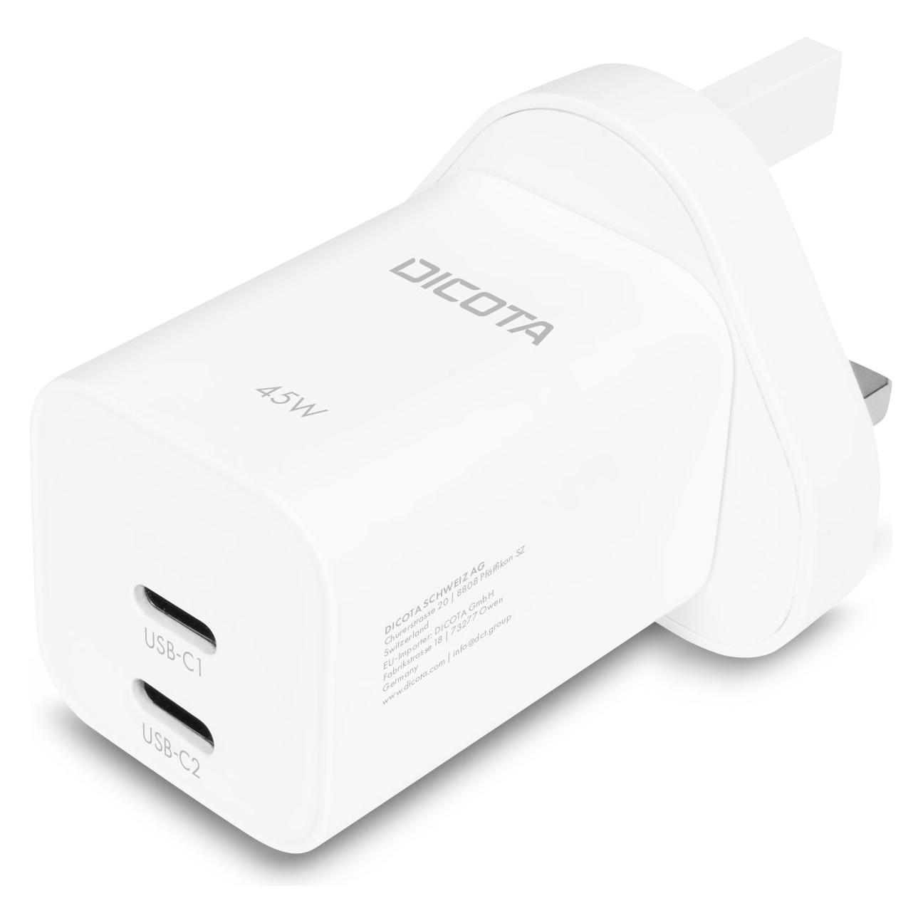 Dicota 2-port GaN Wall Charger (45W) UK (45 W, 2 Ports) (D32183)