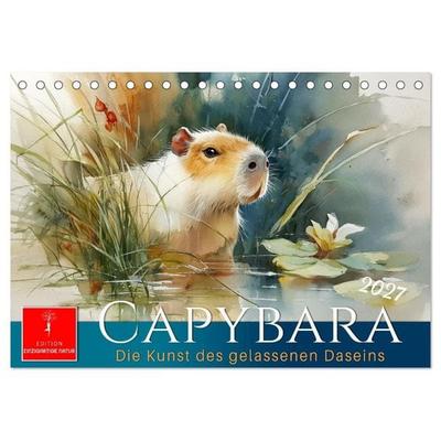 Capybara - die Kunst des gelassenen Daseins (Tischkalender 2027 DIN A5 quer), CALVENDO Monatskalender
