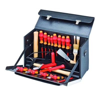 KNIPEX Werkzeugtasche aus starkem Rindsleder mit Vortasche, Seitenteile und Bodenwanne