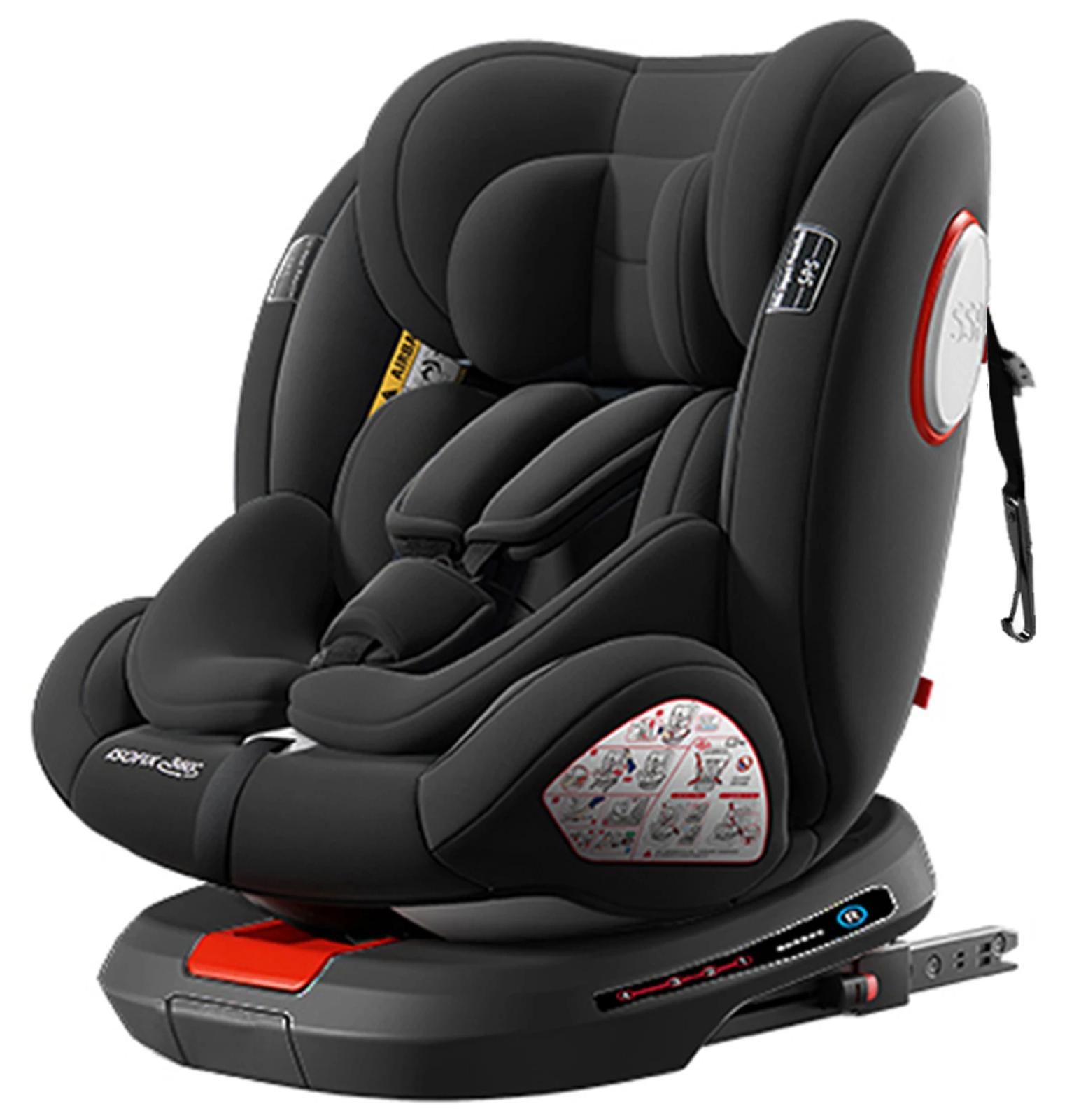 Kinderautositz - L007-BLACK - 360° drehbar - 7-12 Jahre - 9-36 kg - 5-Punkt-Gurt - Schwarz