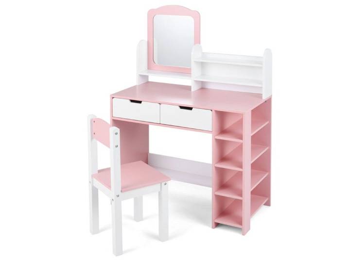 Ensemble coiffeuse enfant avec chaise miroir et rangements table de maquillage pour chambre 2 tiroirs
