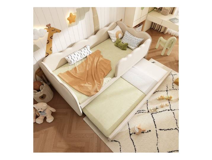 Odikalo Kinderbett schlafsofa mit bettfunktion,Schlafsofa mit Ausziehbett 90x190cm (Polsterbett Daybett mit Lattenrost, Leinen (ohne Matratze)