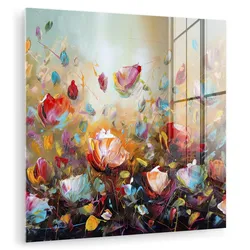 ACRYLGLASBILD Blumen - Kunst - Natur - Ölgemälde 90x90 cm