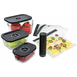 Küchenprofi Vakuum Starter-Set 7 teilig EASYFRESH, Vorratsbehälter, Transparent, Schwarz