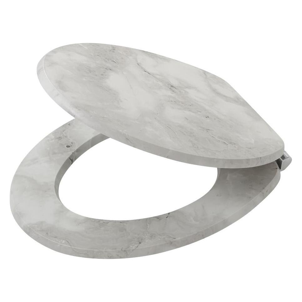Tiger Marble Toilet seat with lid MDF White/ Grey (68934830)