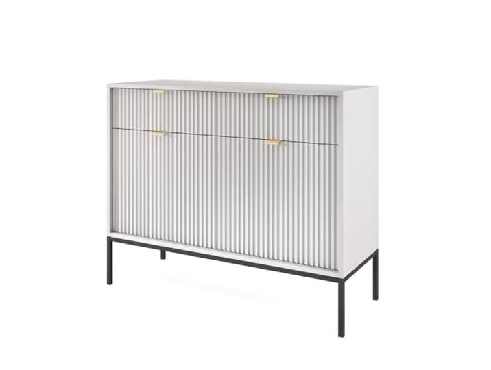 Sideboard Kommode 104cm breit, grau, Fußgestell schwarz, Griffe goldfarben