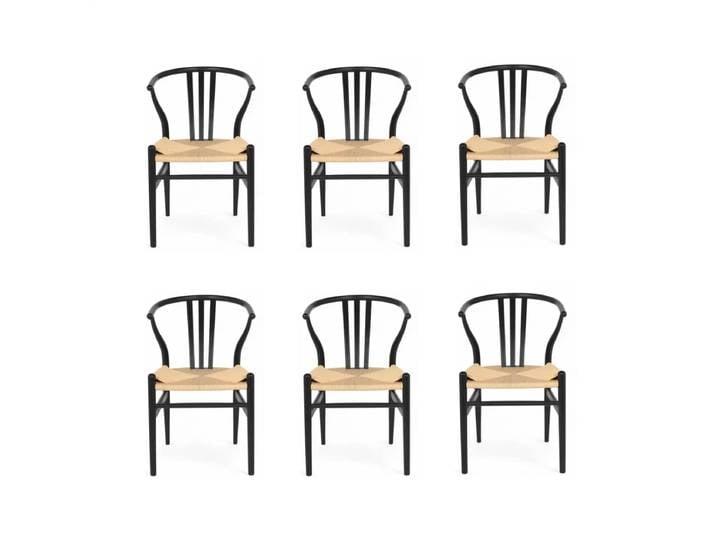 6er Set Esszimmerstühle Nicoline - Geflechtsitz, Schwarz