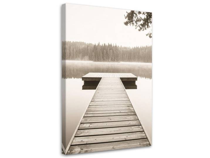 Feeby Leinwandbild Pier Seelandschaft Natur 60x90cm, Beige, Landschaft/Berg, Rechteckig, 60x90 cm, Bilder & Rahmen, Bilder, Leinwandbilder