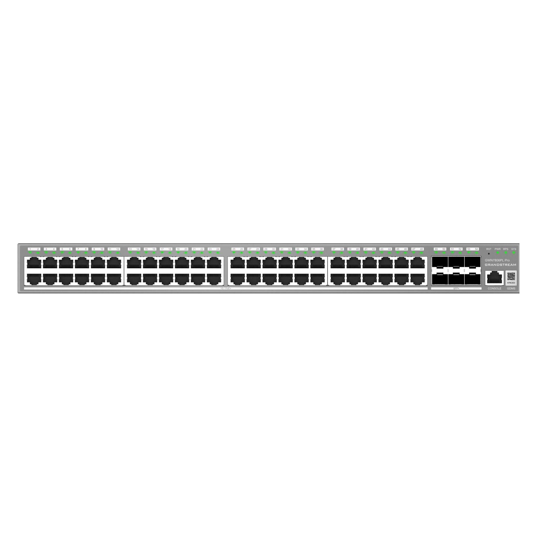 Grandstream GWN7806PL PRO? Enterprise Layer 2++ Managed Switch? 48Ã Gigabit RJ45 (PoE/PoE+) + 6Ã (54 Ports) (GWN7806PL-PRO)