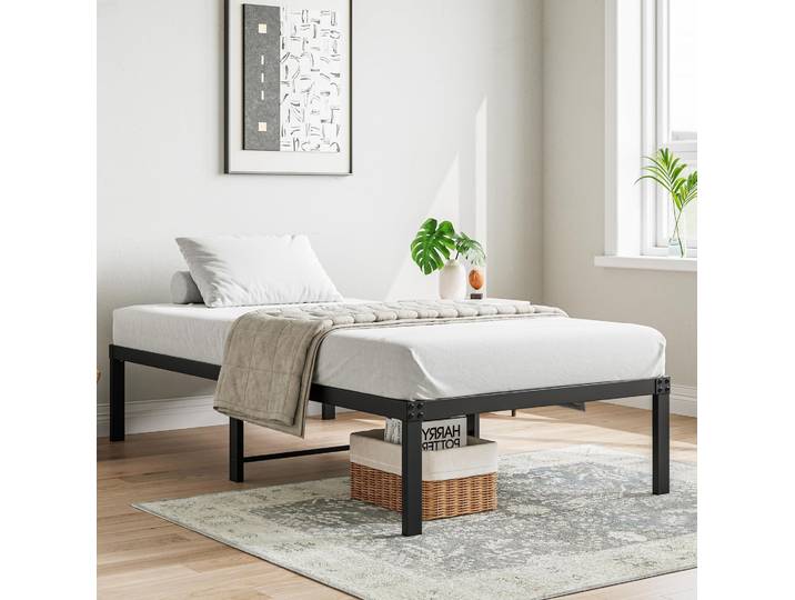 Lit Plateforme 90x200 Cm En Métal Noir\, Gain De Place Pour Chambre Floragrace