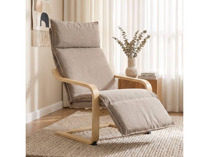 HOMCOM Fauteuil Salon Balancement Dossier Haut Repose-Pieds Marron