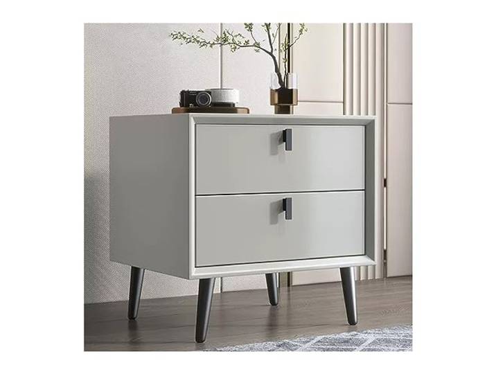 Vielseitig Ganzholz-Nachttisch, einfaches Schlafzimmer, 2 Schubladen Nachttisch, klein, einfarbig, erhöhte Schrankbeine(Gray2,Mittel)