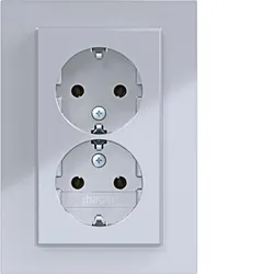 Hager WAS2177TA Doppelsteckdose SCHUKO mit Abdeckplatte, hoch, Steckklemmen, A.8, titan mt lack