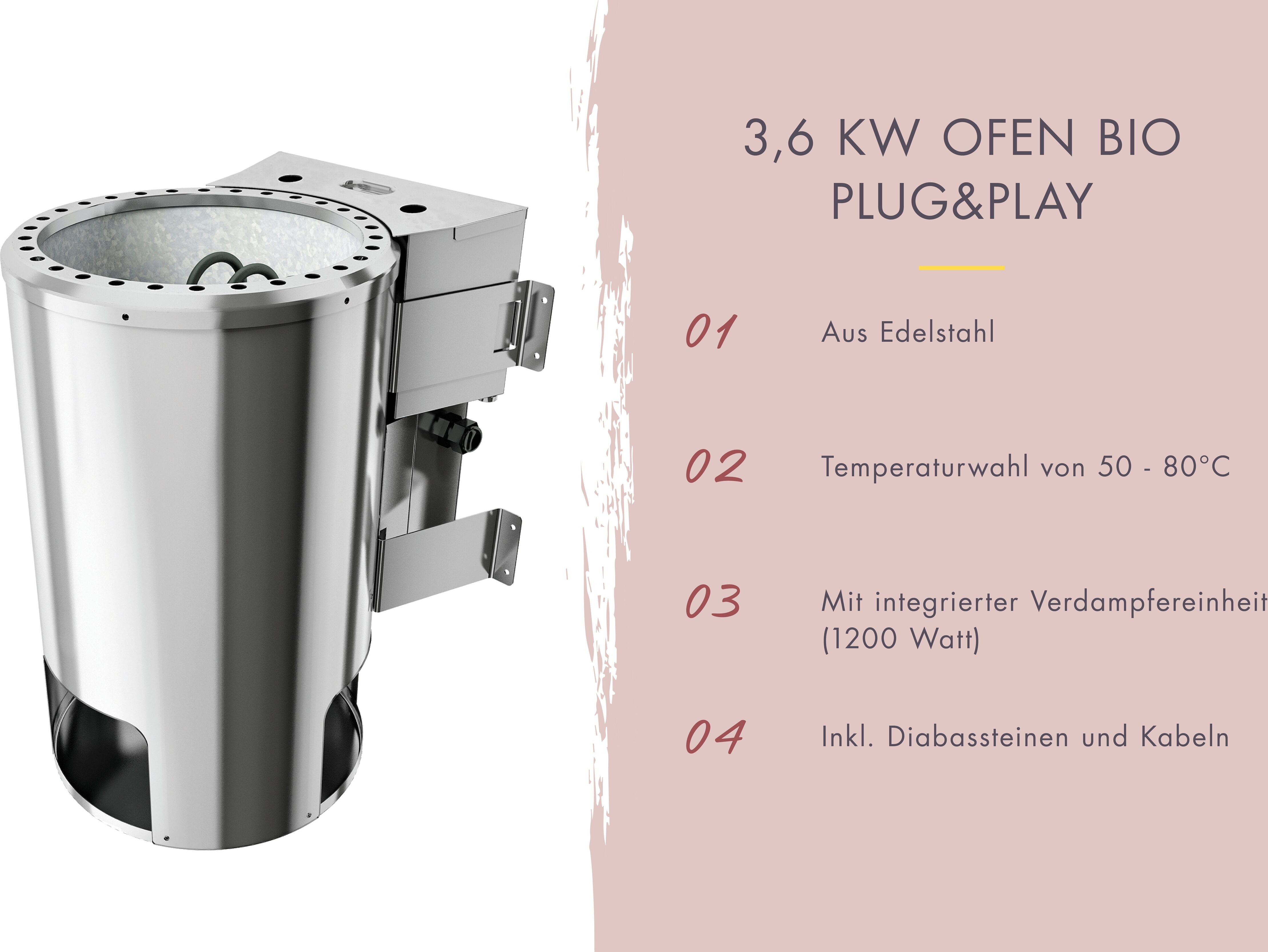 Sauna KARIBU "Swantje", beige (naturbelassen), Bio-Ofen, externe Steuerung, 3,6 kW, Saunen, Ofen 3,6 kW Bio-Ofen externe Strg. easy