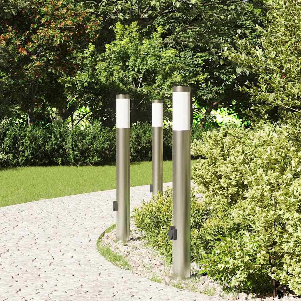 vidaXL Bornes lumineuses avec sortie lot de 3 80 cm acier inoxydable IP44