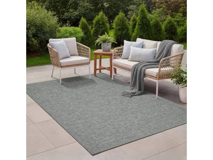 the carpet Calgary - Outdoor Teppich Wetterfest für Balkon & Terrasse, Robuster Flachgewebe Teppich für Garten, Pflegeleicht In- & Outdoor, Boho Vintage Design, Grau, 200 x 280 cm