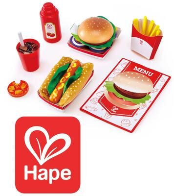 Hape Kitchen Fast Food Wooden Playset, 27 Pieces