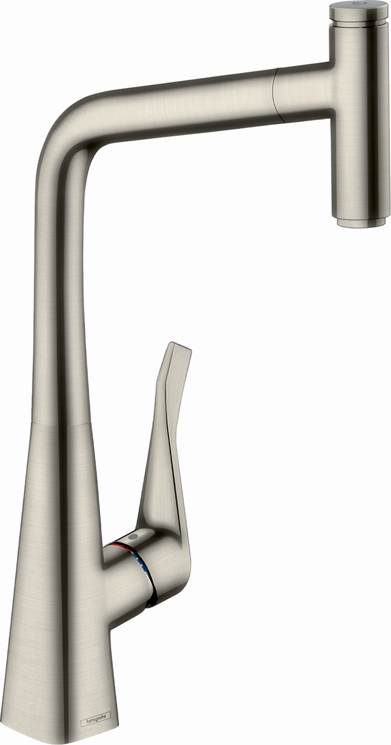 Hansgrohe Metris Select 320 mélangeur de cuisine 14884800 Inox optique, pivotant, extractible. Bec