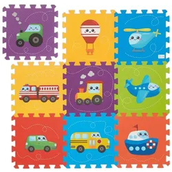 Relaxdays Puzzlematte mit Fahrzeugen Blau,Gelb,Lila