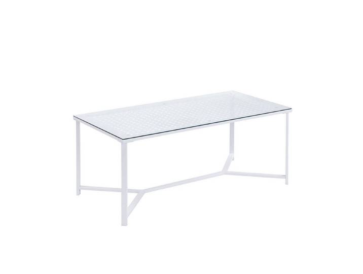 Wohnling Couchtisch WL7.324 Glas Metall Weiß 100 cm Wohnzimmertisch Rechteckig Modern (Sofatisch Glas Rechteckig 100 cm Weiß Modern), Wohnzimmertisch Industrial, Metallgestell Modern