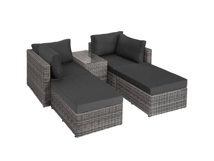 tectake Rattanlounge aus Aluminium San Domino, kein Aufbau, hellgrau/dunkelgrau, Hellgrau, Dunkelgrau, Kunststoff, Organisch, Gartenmöbel, Gartengarnituren, Gartenmöbel-Sets