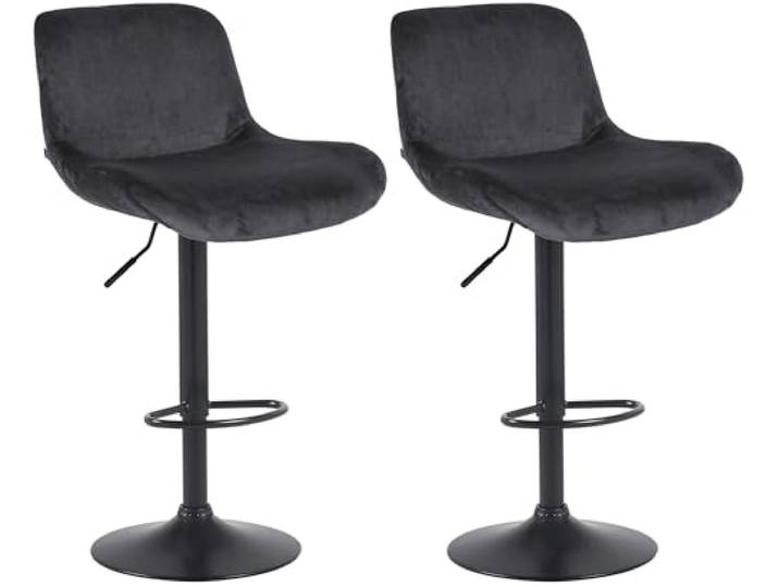 CLP 2er Set Barhocker Solon Schwarz I Samtbezug oder Stoffbezug I Barstuhl höhenverstellbar und drehbar I gepolsterter Tresenhocker, Farbe: schwarz, Material: Samt
