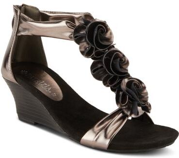Women's Harlequin Closed Back T-Strap Wedge Sandal by Patrizia by Spring Step in Pewter (Size 39 M)