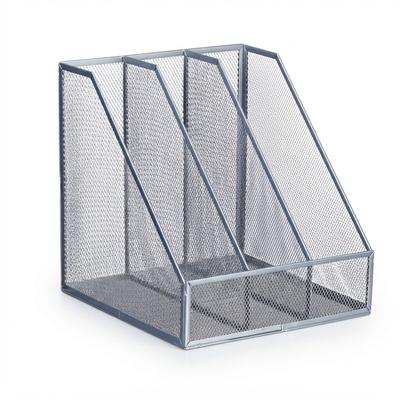 Relaxdays Stehsammler, A4, 3 Fächer, Mesh-Design, HBT: 26 x 24 x 26 cm, Büro & Home-Office, Stehordner, Metall, silber