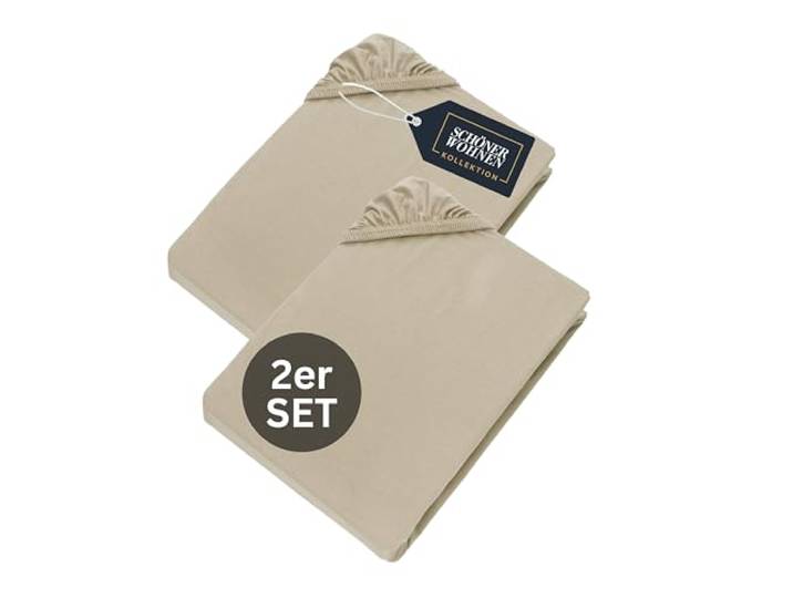 SCHÖNER WOHNEN Spannbettlaken 140x200cm 2er Pack Beige bis 160x200cm - Luxus Spannbetttücher aus Jersey-Baumwolle Öko-Tex Zertifiziert - für Matratzen bis 30 cm & Boxspringbett - Bettlaken