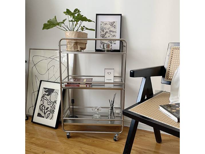 Étagère métallique MOMO moderne multi-niveaux, mobile avec roulettes, pour rangement au sol, table d'appoint mobile