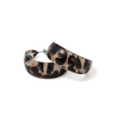 Paar Creolen FIRETTI "Schmuck Geschenk Kupfer Acryl Ohrschmuck Ohrringe Animalprint", silberfarben, creme, braun, schwarz, Ohrringe, Damen, 35mm, Acryl Kupfer, Acryl, Kupfer, Made in Germany
