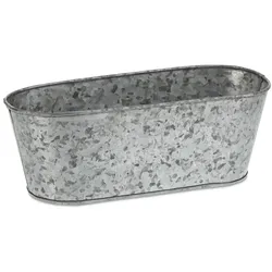 Relaxdays Zinkwanne 6er Set, Verzinkte Pflanzschalen, ovale Eisenwannen für draußen, HxBxT: 11 x 30,5 x 13,5 cm, silber