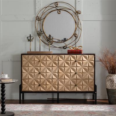 GDFStudio Tavren Wood 6-Drawer Mid-Century Modern Geometric Sideboard with Solid Wood and MDF Construction