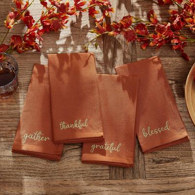 Threadmade Harvest Sentiment Embroidered Napkins, Set of 4