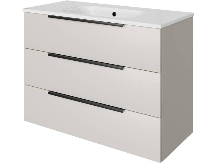 Badmöbel-Set SAPHIR Mineralmarmor-Waschtisch mit Waschtischunterschrank , weiss (kaschmir matt), B:101cm H:74cm T:46cm, Holzwerkstoff, Kastenmöbel-Sets, Badmöbel-Set