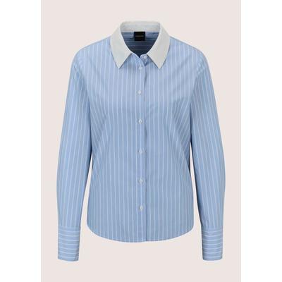 Langarmbluse MADELEINE "Bluse Streifenbluse mit Kontrastkragen", Damen, Gr. 34, blau (bleu, weiß), Modern, regular fit, Blusen