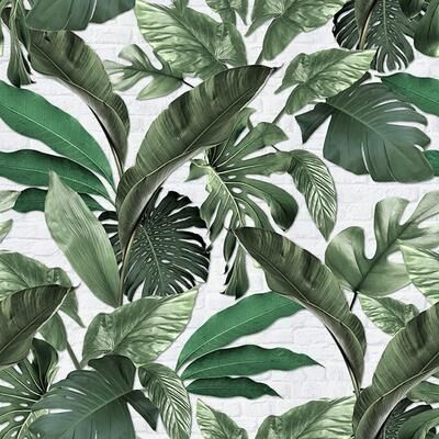 Galerie Wallcoverings The Loft Collection Tropical Leaf Brick 3-Panel Wall Mural