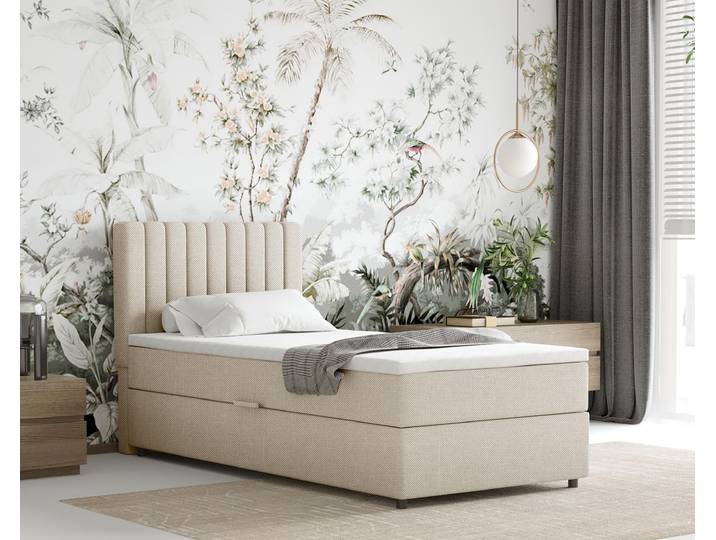 Boxspringbett 90x200 EVEREST, mit Topper, mit Bettkästen, Einzelbett, Beige, Panda Möbel