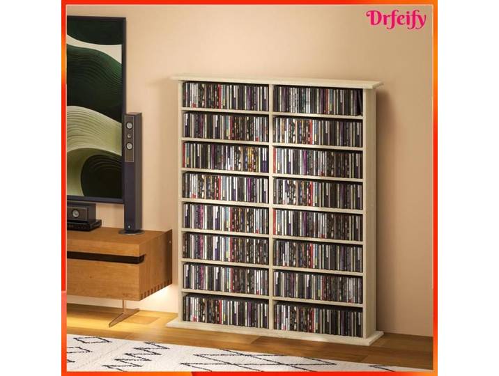 Étagère de rangement pour CD/DVD - AKOZON - 11341 - 16 compartiments - 12 étagères réglables - Capacité 720 CD