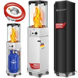 KESSER® Gasheizstrahler 4/8 kW Gas Piezozündung Heizung + Gasdruckregler + Cover, 360° Rollen Kippschutz, Terrassenheizstrahler Gasheizung Gasheizer Outdoor Kamin Mobiler Heizpilz, Heizer, Schwarz
