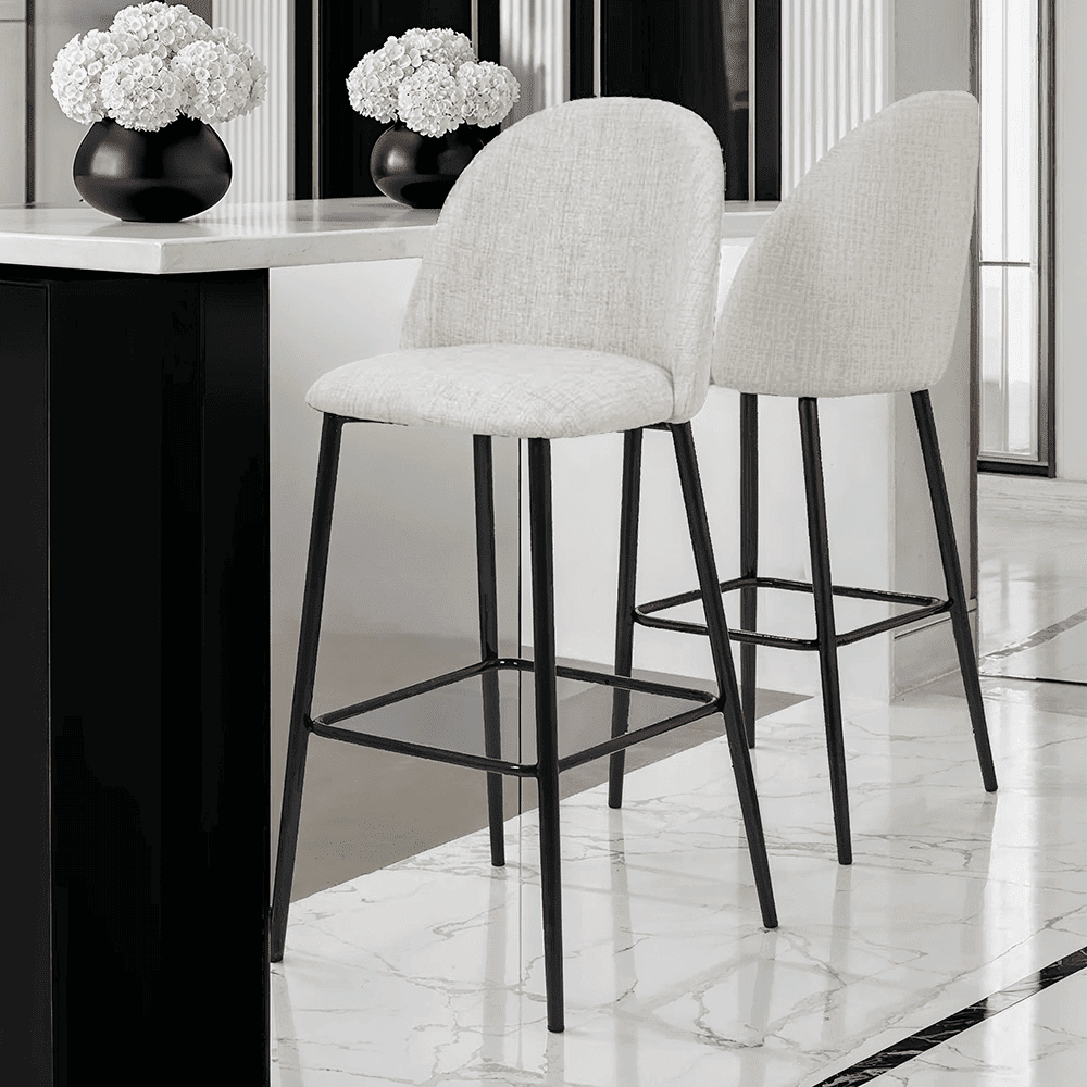Arte Cream Linen & Black Metal Bar Stool