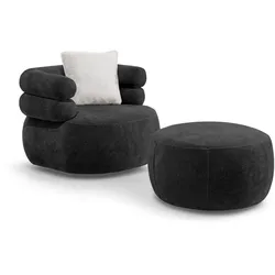 RELAXSESSELSET Nano, Set Drehsessel mit runder Form mit Hocker, Schwarz