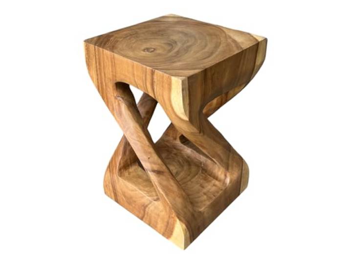 FaHome Holz Beistelltisch - Holzhocker Couchtisch - Handgefertigt – Kantig gedreht aus massivem Suarholz - 50x28x28 cm