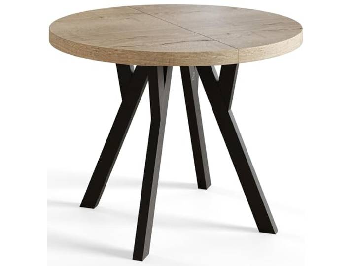 AlpiMeble Esstisch Ausziehbar OVO, 90-190cm, Stabile Beine, Halifax Runder Tisch, Moderner Design, Wohnzimmertisch und Küchentisch, Stabile Konstruktion, Schwarze Beine