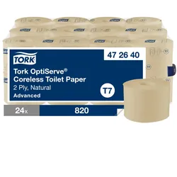 Tork OptiServe® Hülsenloses Toilettenpapier Natur T7, Advanced, 2‐lagig, 24 × 82...