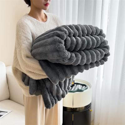 Shop Station Luxury Faux Rabbit Fur Blanket Ultra Soft Throw Blanket For Sofa, Bed & Cozy Lounging dark Gray 47x79inch