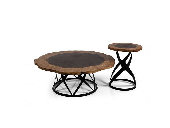 JVmoebel Satztisch JVMoebel Couchtisch-Set mit Metallgestell und Holzplatte (2-St), Made in Europa