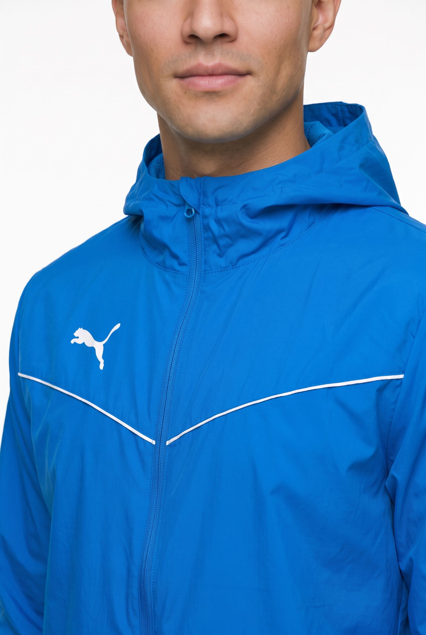 Allwetterjacke PUMA "TEAMRISE ALL WEATHER JACKET", Herren, Gr. 3XL, blau (electric blau lemonade), Netz, Obermaterial: 100% Polyester, unifarben, regular fit normal, Jacken Allwetterjacke, mit Kapuze, mit Reissverschlusstaschen, Regular Fit electric blau 
