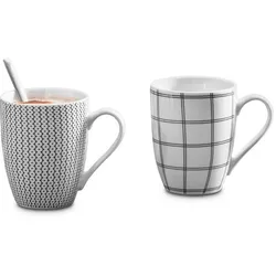 Kaffeebecher Karo-Kreise 330 ml Porzellan Schwarz, Weiß Schwarz /